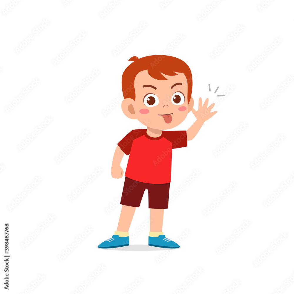 cute little kid boy showing grimace face expression gesture