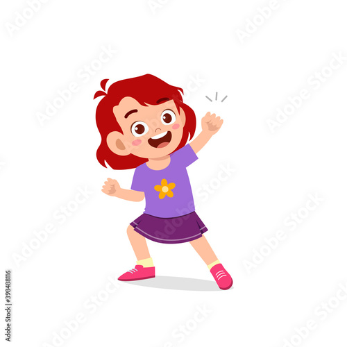 cute little kid girl show win fist up expression gesture