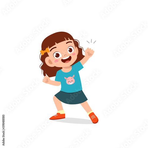 cute little kid girl show win fist up expression gesture