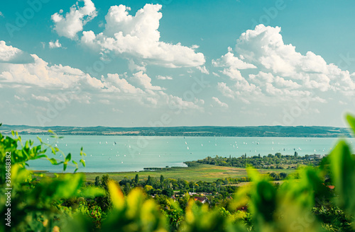 Quadro su tela Hill top view of the lake Balaton from Csopak during summer.