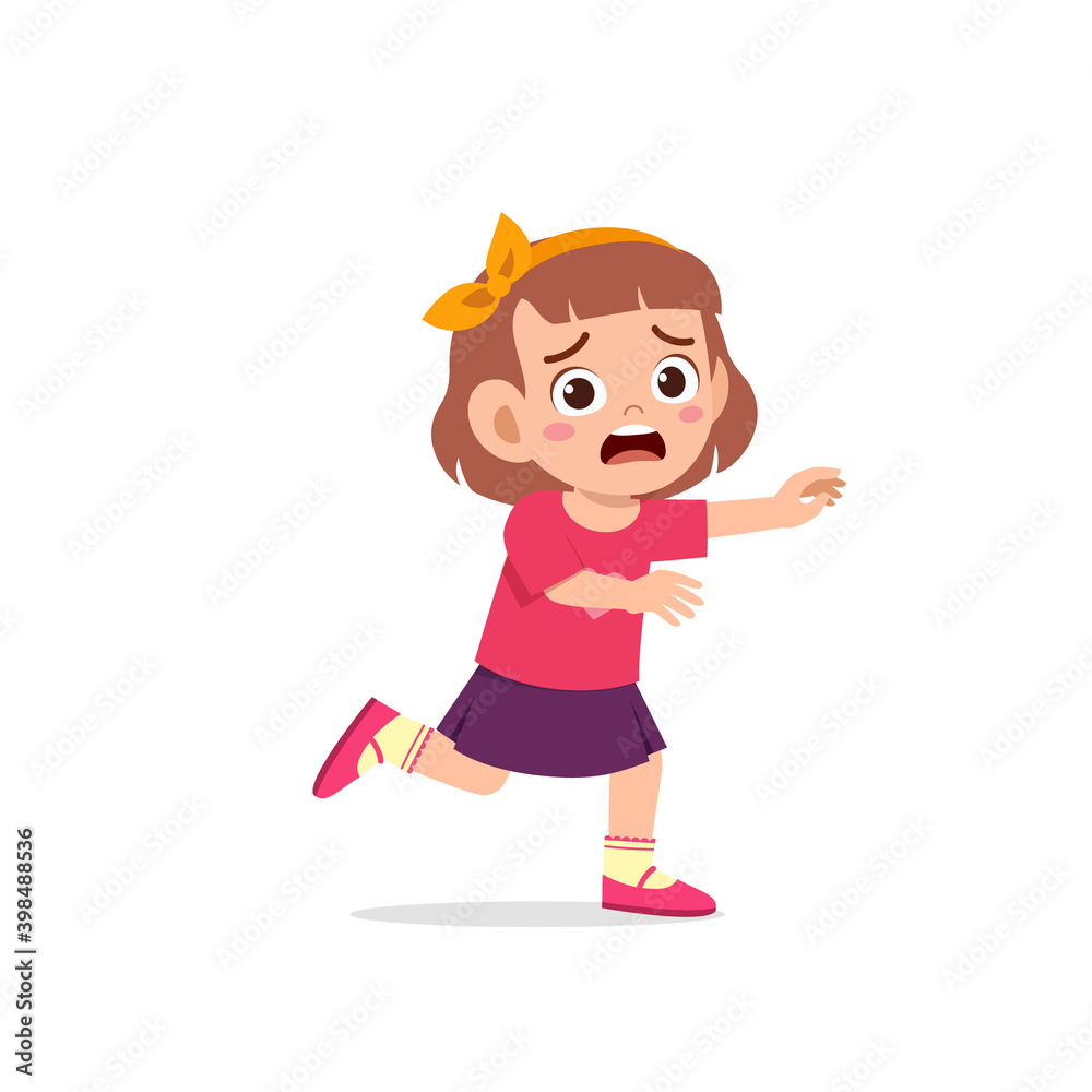 cute little kid girl scared and run expression gesture cute little kid girl scared and run expression gesture