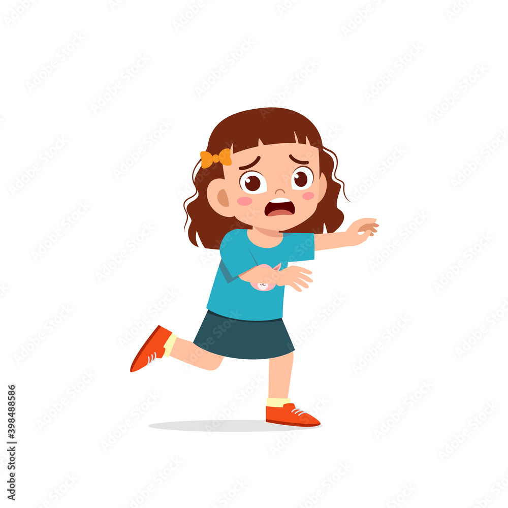 cute little kid girl scared and run expression gesture