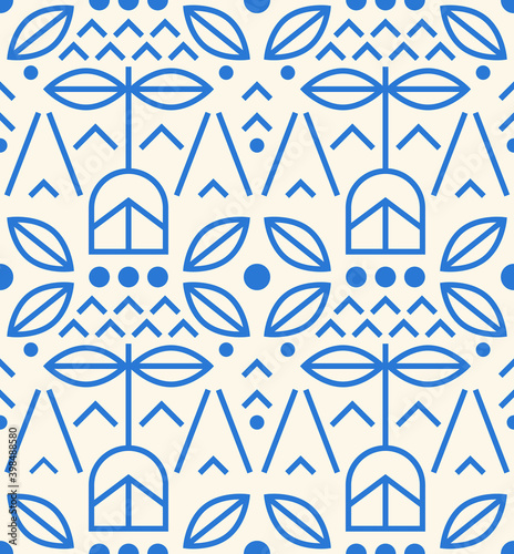 Modern scandinavian folk pattern with flowers. Seamless geometry pattern in scandinavian style. Floral nordic ornament for print, textile, wrapping paper in simple design