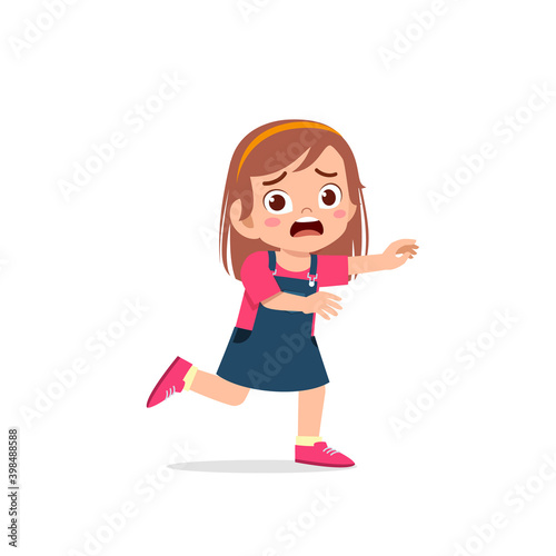 cute little kid girl scared and run expression gesture