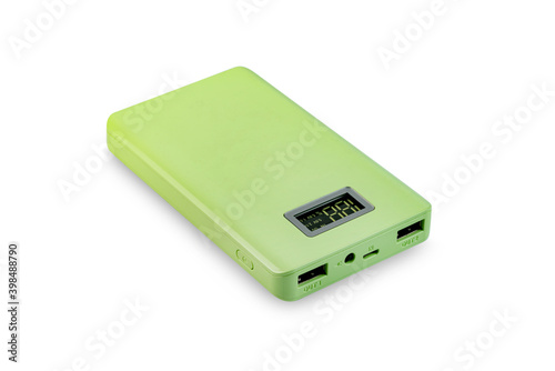 green power bank isolated on white background ,include clipping path photo