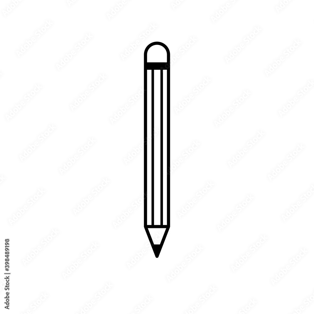 Pencil icon on white background. Vector illustration in flat cartoon design. Stationery. Design for webpage, poster, banner, graphic, app. Pencil icon on white background. Vector illustration in flat cartoon design. Stationery. Design for webpage, poster, banner, graphic, app.