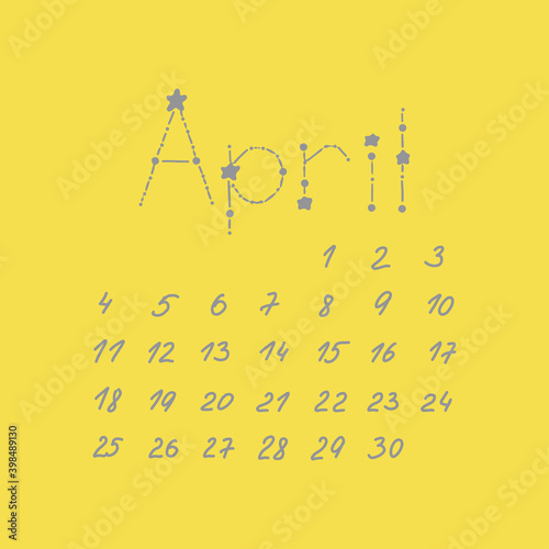 April 2021 vector calendar grey yellow 2021 minimalist style photo