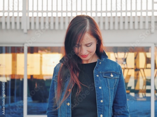 A woman looking down