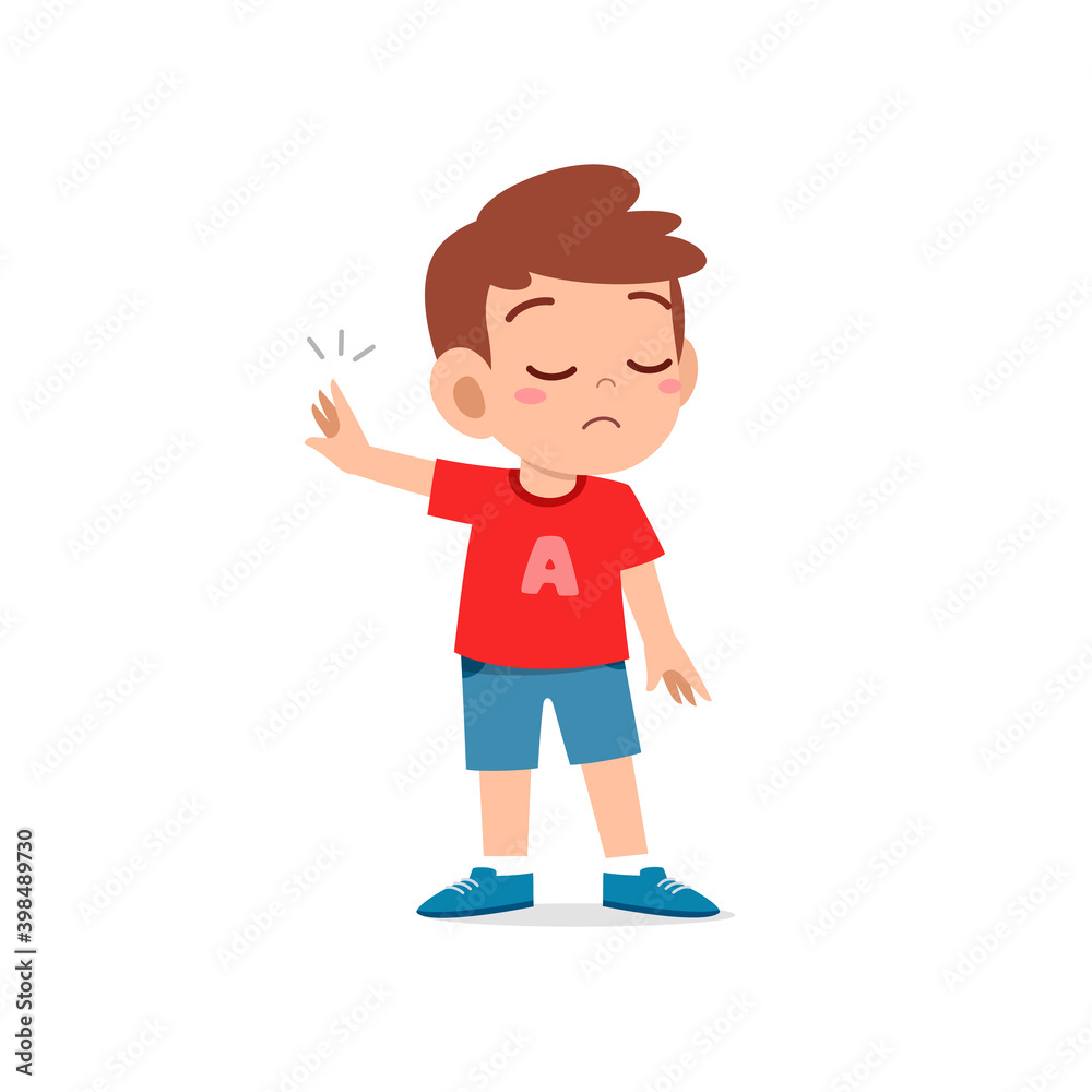 cute little kid boy show refuse expression gesture