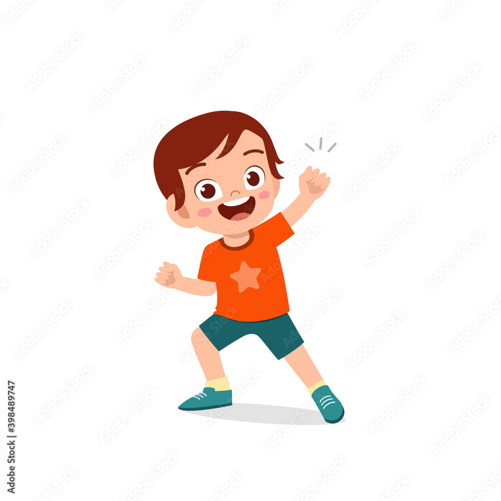 cute little kid boy show win fist up expression gesture cute little kid boy show win fist up expression gesture