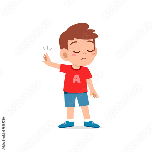 cute little kid boy show refuse expression gesture