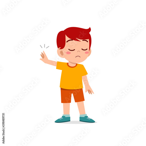 cute little kid boy show refuse expression gesture