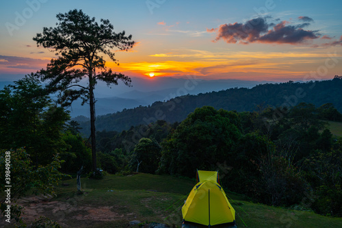 Good view in north of Thailand , Travel to the forest and mountains. Camping trip
