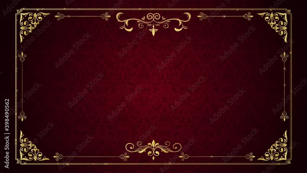 dark red abstract golden floral frame vintage background animation footage, antique decorative calligraphic frame,ornamental floral corner frame luxury background design