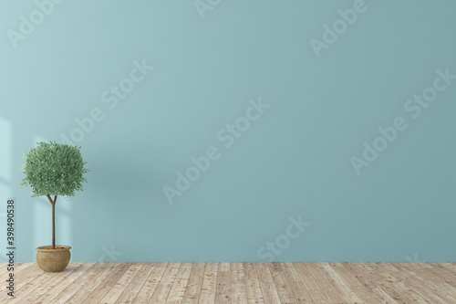 Fototapeta Naklejka Na Ścianę i Meble -  Blue empty room. Scandinavian interior design. 3D illustration