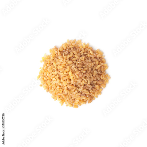 Top view of raw bulgur seeds isolated on white background