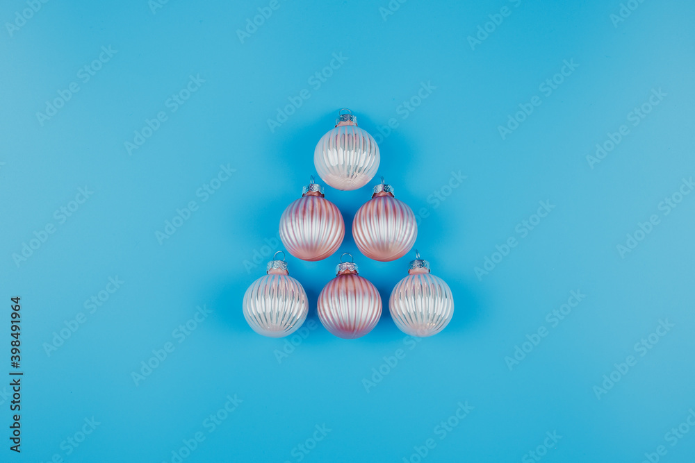 Christmas or New Years minimalistic background, with Christmas balls on blue. Christmas or New Years minimalistic background, with Christmas balls on blue.
