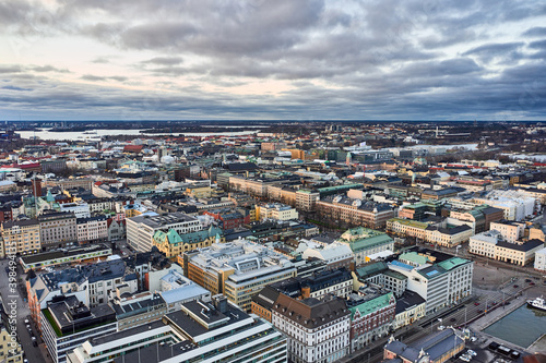 Obraz na płótnie Aerial view of Kaartinkaupunki and Kluuvi neighborhoods of Helsinki, Finland. w salonie