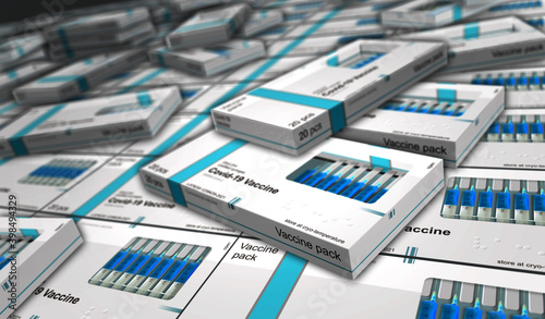 Covid-19 Vaccine pack production line 3d illustration