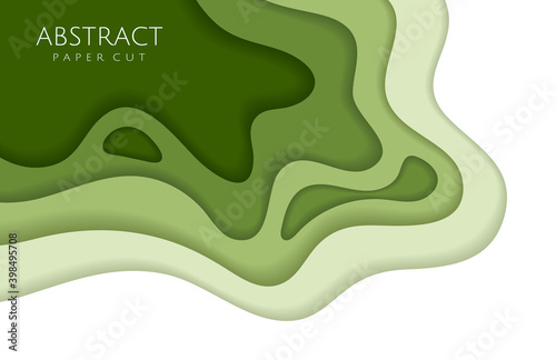 Abstract green paper cut background. Vector 3d template for business presentations, posters, brochure, flyers