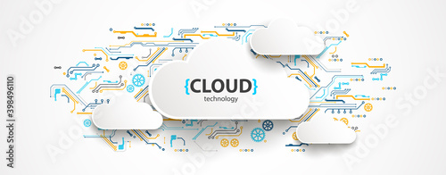 Cloud storage technology. Integrated digital web concept background.