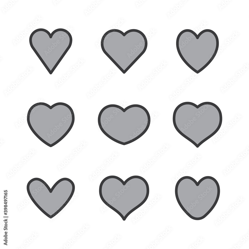 Heart icons collection. Vector designs in shape of hearts. Love , care and valentine's day symbol. Heart icons collection. Vector designs in shape of hearts. Love , care and valentine's day symbol.