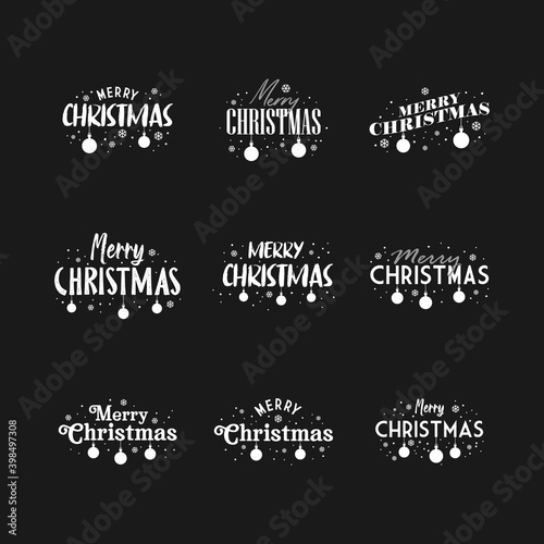 Merry Christmas typography set. Xmas holiday related lettering templates for greeting cards and decoration. Vector vintage illustration.