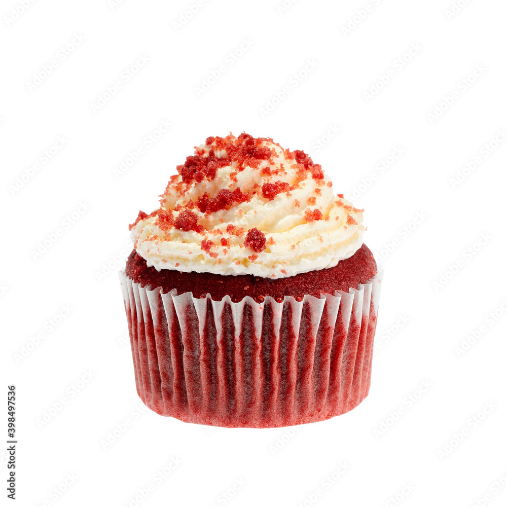 Homemade, delicious Red Velvet cupcake, isolated on white background Homemade, delicious Red Velvet cupcake, isolated on white background