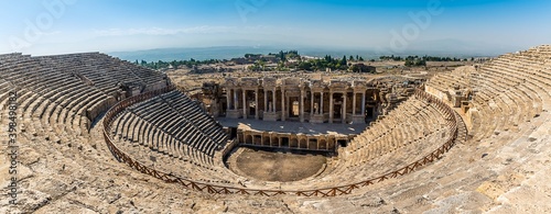 The magnificent reconstructed amphitheatre at Hierapolis above Pamukkale, Turkey photo