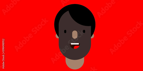Young smiling dark skinned man. Black skinned head and neck of a man. Isolated on red background. Black history month concept