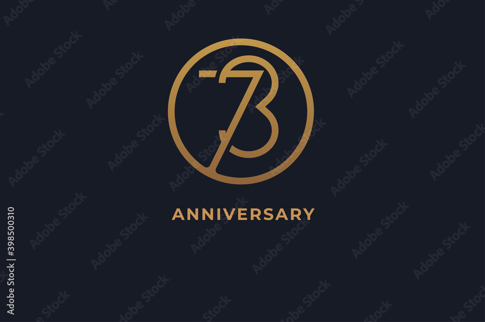 Number 73 logo, gold line circle with number inside, usable for anniversary and invitation, golden number design template, vector illustration Number 73 logo, gold line circle with number inside, usable for anniversary and invitation, golden number design template, vector illustration