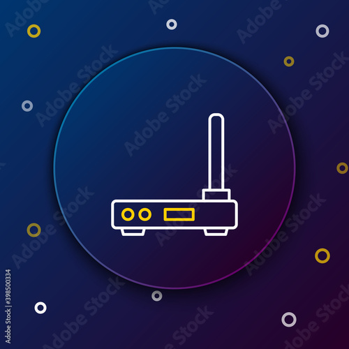 Line Router and wi-fi signal symbol icon isolated on blue background. Wireless ethernet modem router. Computer technology internet. Colorful outline concept. Vector