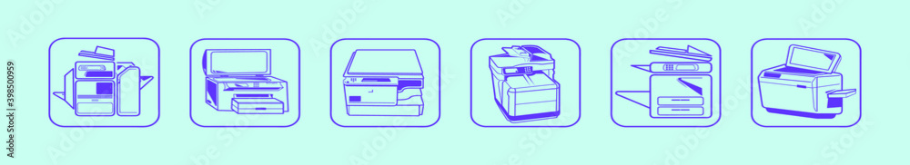 set of photocopier cartoon icon design template with various models. vector illustration isolated on blue background set of photocopier cartoon icon design template with various models. vector illustration isolated on blue background