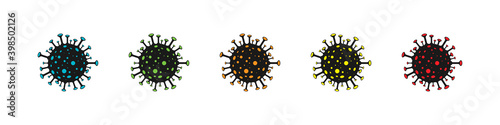 Virus icon. Bacteria cell different color. Coronavirus icons. Coronavirus bacterium, isolated. Vector illustration