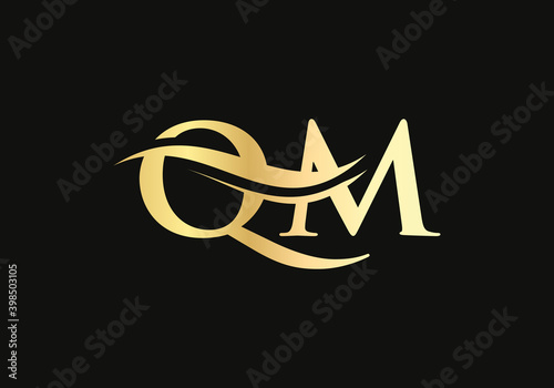 Minimalist Letter QM Logo Design with water wave concept. QM letter logo design photo