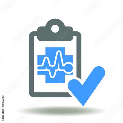 Clipboard medical cross with heartbeat and check mark icon vector. Medical or pharmaceutical priorities symbol. Health priority compliance logo.