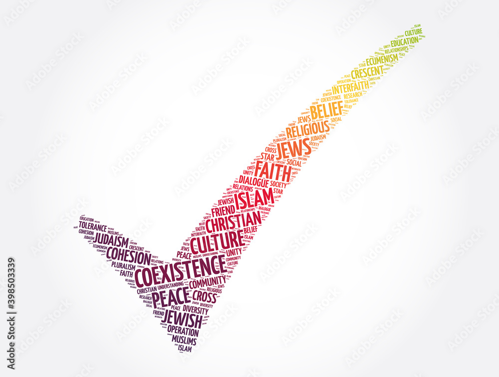 Coexistence check mark word cloud collage, concept background Coexistence check mark word cloud collage, concept background