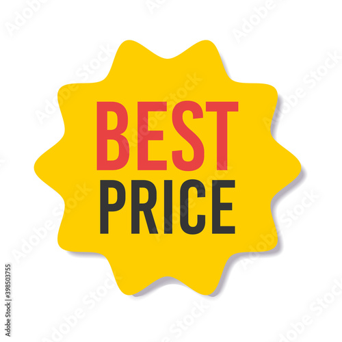 Yellow sale starburst sticker - star edge round label and badge with best offer and discount signs.