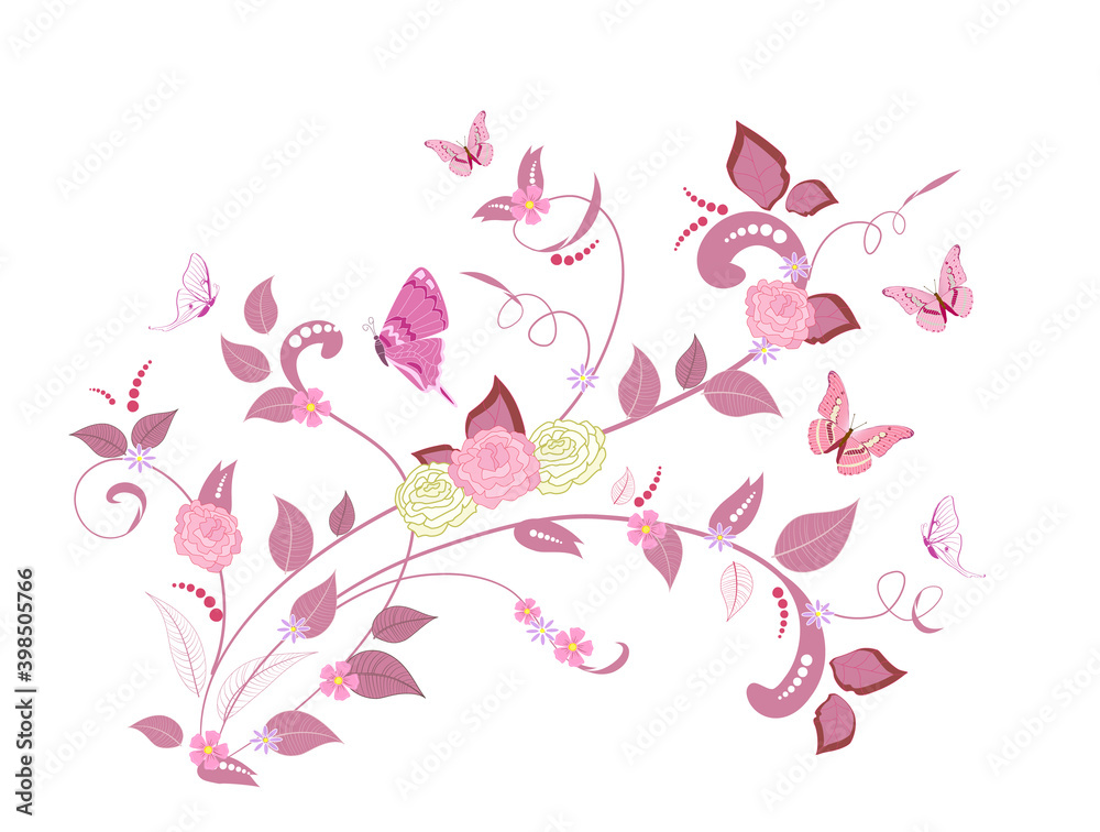 fancy floral design with roses and butterflies
