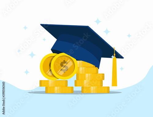 Education or graduation success and money flat cartoon