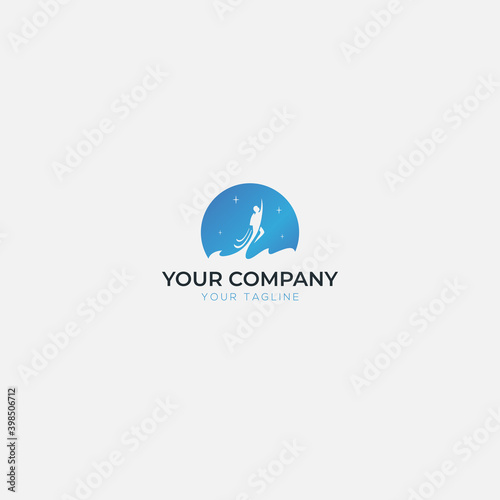 flying superhero logo and from sea wave logo