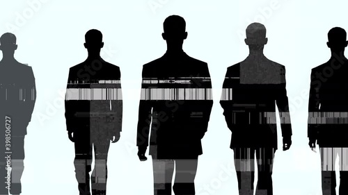 Silhouetted businessman walking with glitching background