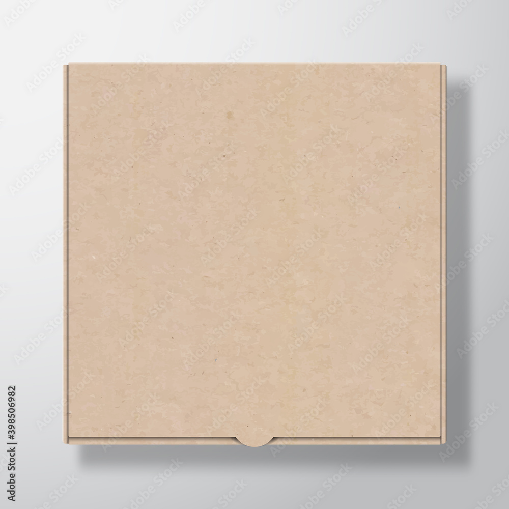 Craft Cardboard Pizza Box Container Template. Realistic Carton Texture Paper Packaging Mock Up with Soft Shadow. Isolated