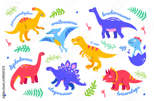 Fototapeta Naklejka Na Ścianę i Meble -  Different dinosaurs - set of flat design style characters