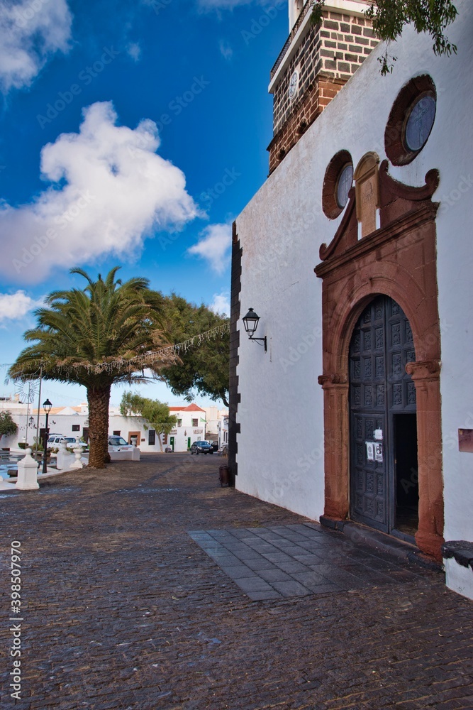 Fototapeta premium Lanzarote, Spain - December 1, 2020: Entrance door of Villa de Teguise church, Lanzarote island,