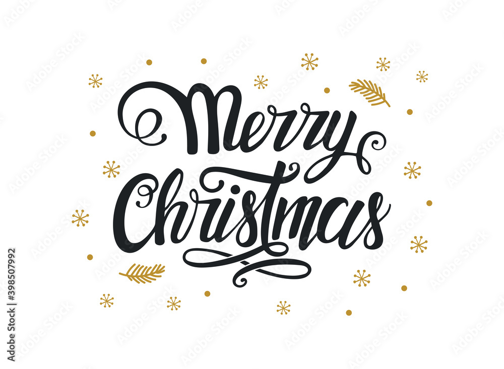 Merry Christmas. Hand draw lettering. Christmas poster or card. Vector