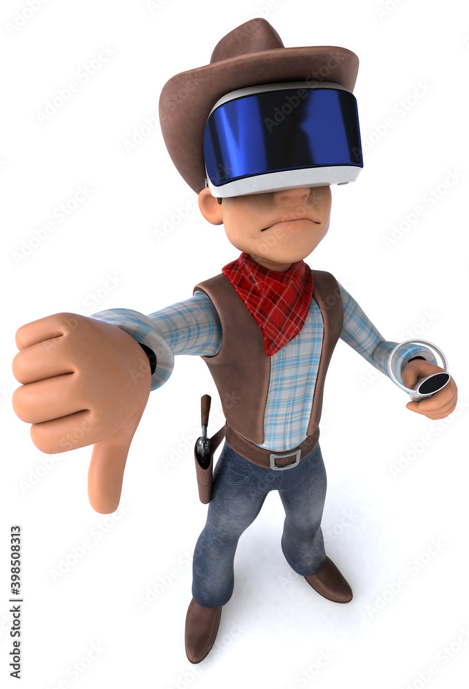 Fun 3D Illustration of a cowboy with a VR Helmet Fun 3D Illustration of a cowboy with a VR Helmet