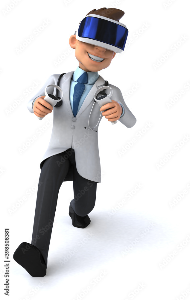 Fun 3D Illustration of a doctor with a VR Helmet Fun 3D Illustration of a doctor with a VR Helmet