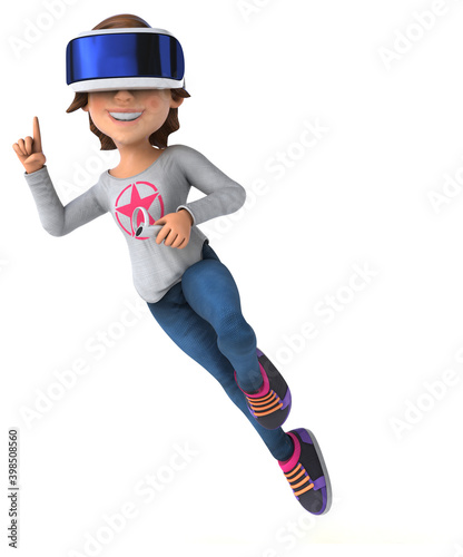 Fun 3D Illustration of a teenage girl with a VR Helmet