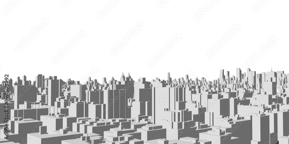 City landscape template Urban landscape Urban landscape with tall skyscrapers Panorama Architecture Buildings City Life 3D Illustration White Background And Clipping Path